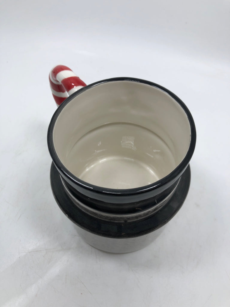 CERAMIC SNOWMAN HEAD W/ TOP HAT MUG.