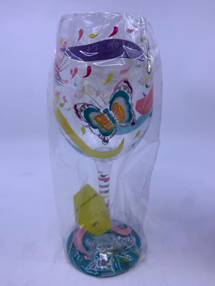 NIB LOLITA SOCIAL BUTTERFLY WINE GLASS.