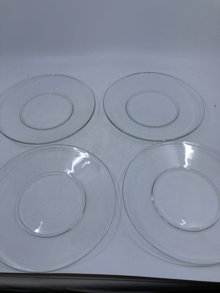 4 GLASS DESSERT PLATES.