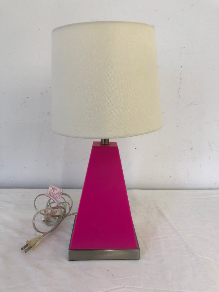 PINK LAMP W/CREAM SHADE.