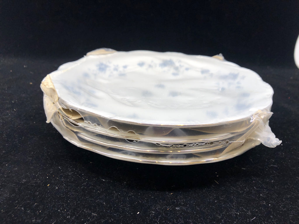 4 NEW BLUE FLOWERS SHALLOW BOWLS.