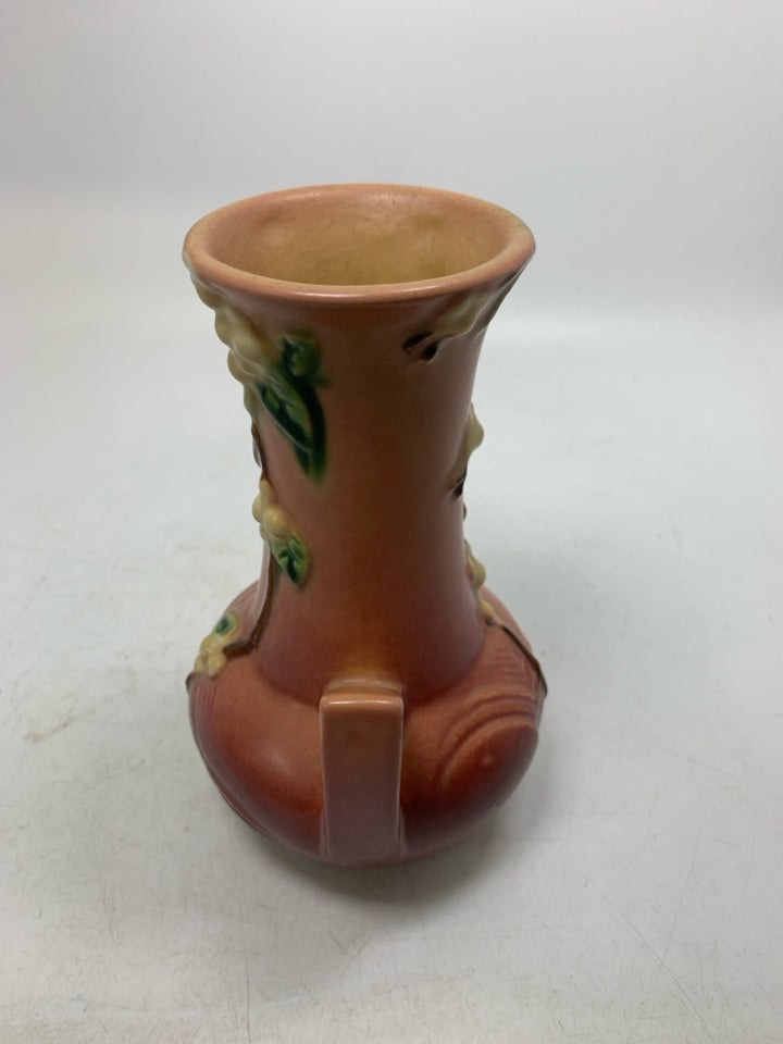 VTG SNOWBERRY VASE W/ DOUBLE HANDLE.