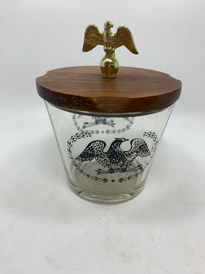 6PC VTG WHISKY GLASSES W/EAGLE DESIGN+ICE BUCKET W/LID.