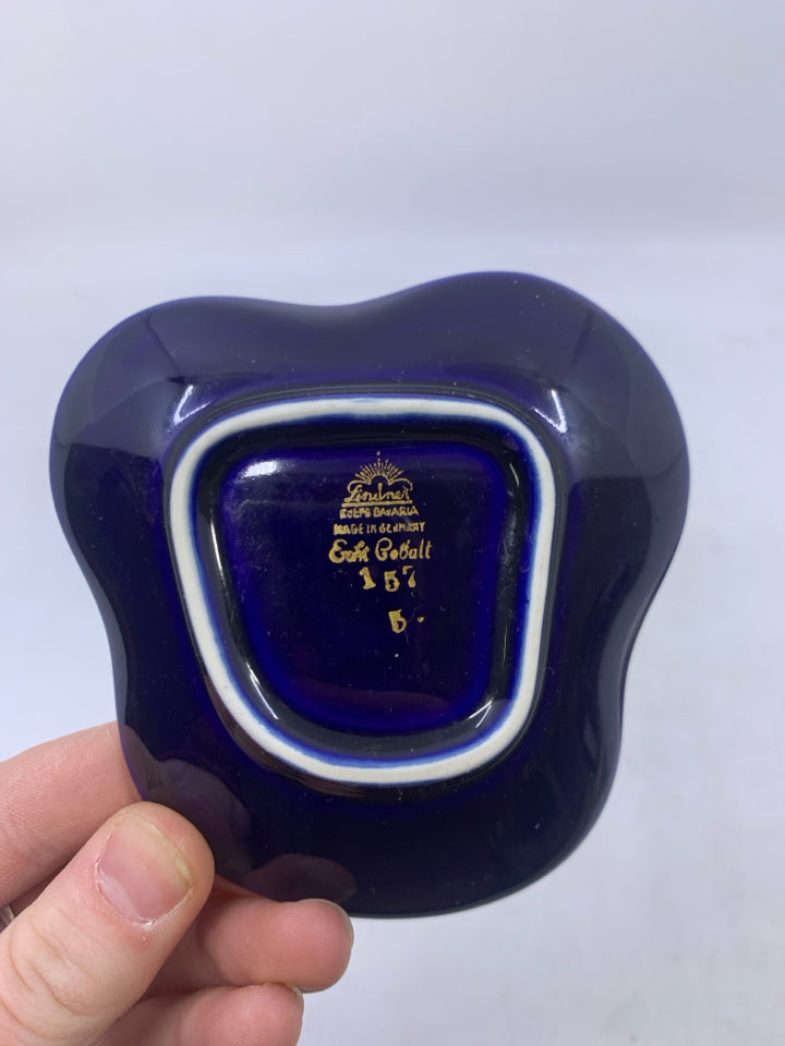 COBALT BLUE TAPERED CANDLE HOLDER W/ GOLD EDGES.