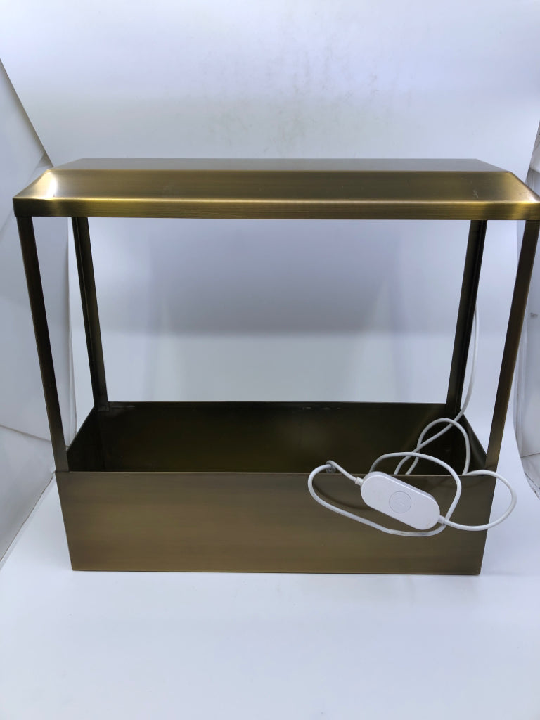BRONZE COLORED LIGHT UP DISPLAY CASE.