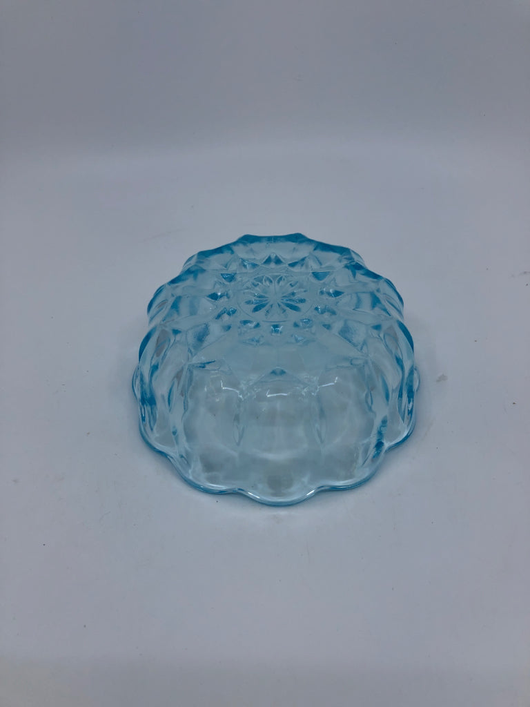 LIGHT BLUE CUT GLASS BOWL.