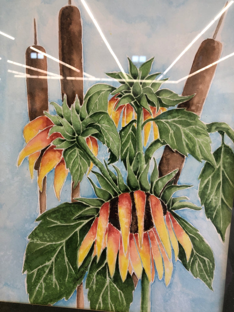 SUNFLOWER & PUSSY WILLOW FRAMED PRINT.