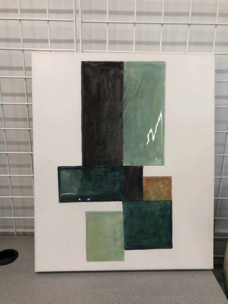 GLOSSY TEAL ABSTRACT CANVAS.