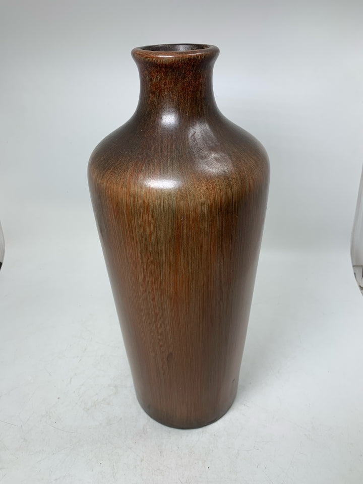 BROWN ORANGE STRIPED VASE.