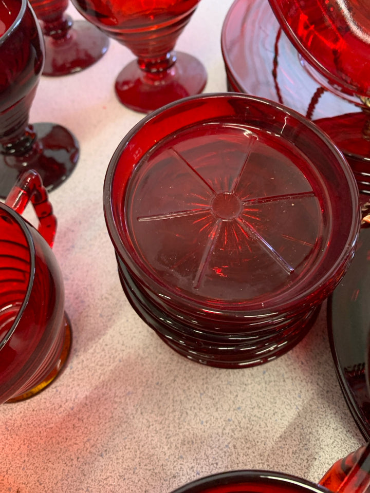 33PC RED RUBY GLASSWARE-SVC 4+.