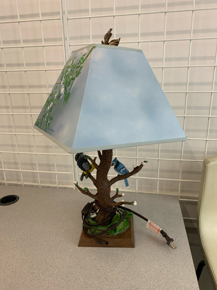 BIRD THEMED LAMP W/BRANCH SHADE.