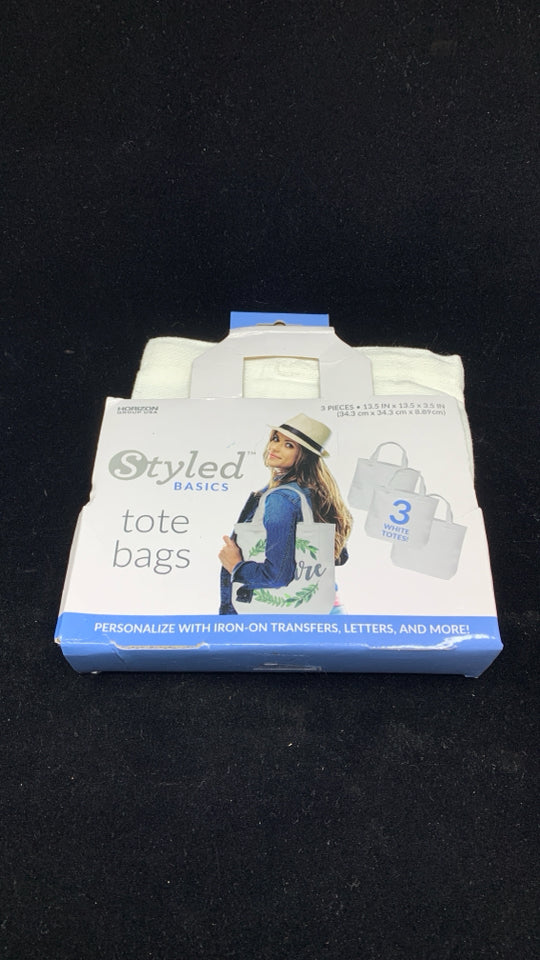NIP 3PK WHITE TOTE BAGS.