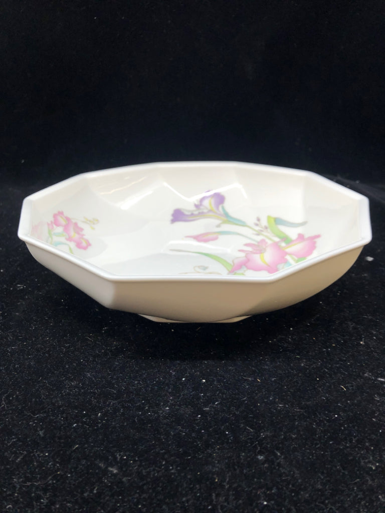 VTG PINK IRIS FLORAL SERVING BOWL.
