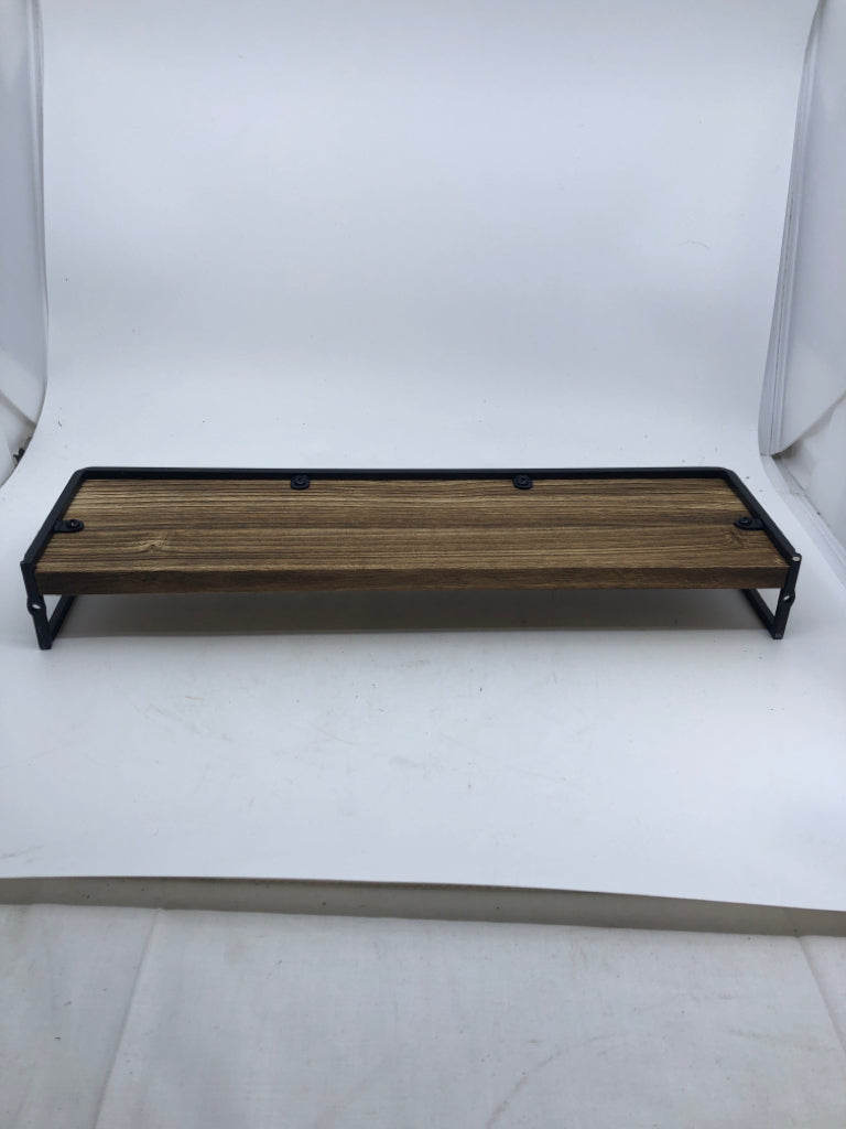WOOD WALL SHELF W/ BLACK METAL.