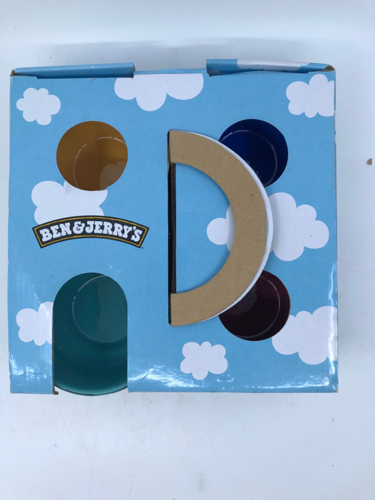NIB BEN&JERRY'S 4 PC COLORED ICE CREAM BOWL SET.