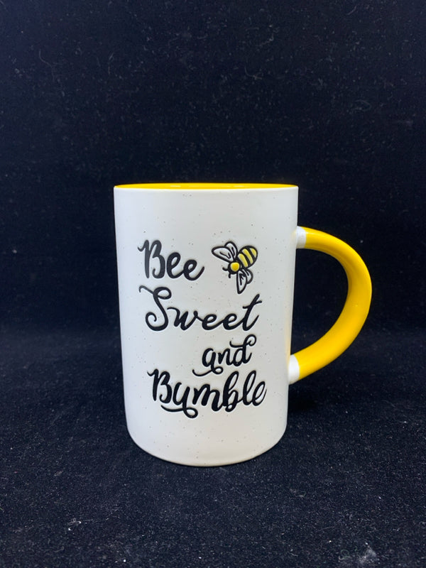 "BEE SWEET" WHITE AND YELLOW COFFEE MUG.