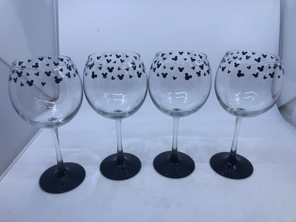 4 LARGE MICKEY MOUSE WINE GLASSES.