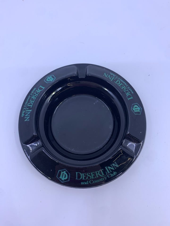 VTG DESERT INN GLASS BLACK ASHTRAY.