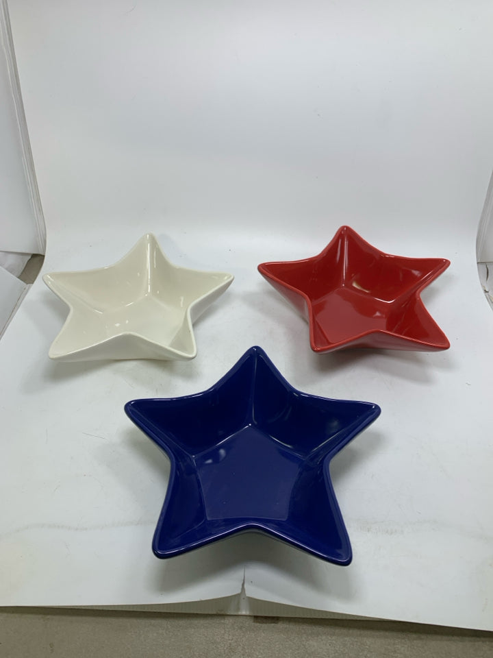 3 PC RED WHITE BLUE STAR SHAPED BOWLS.