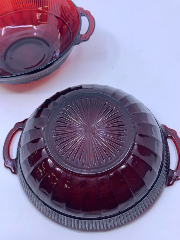 2 RED CRANBERRY GLASS BOWLS.