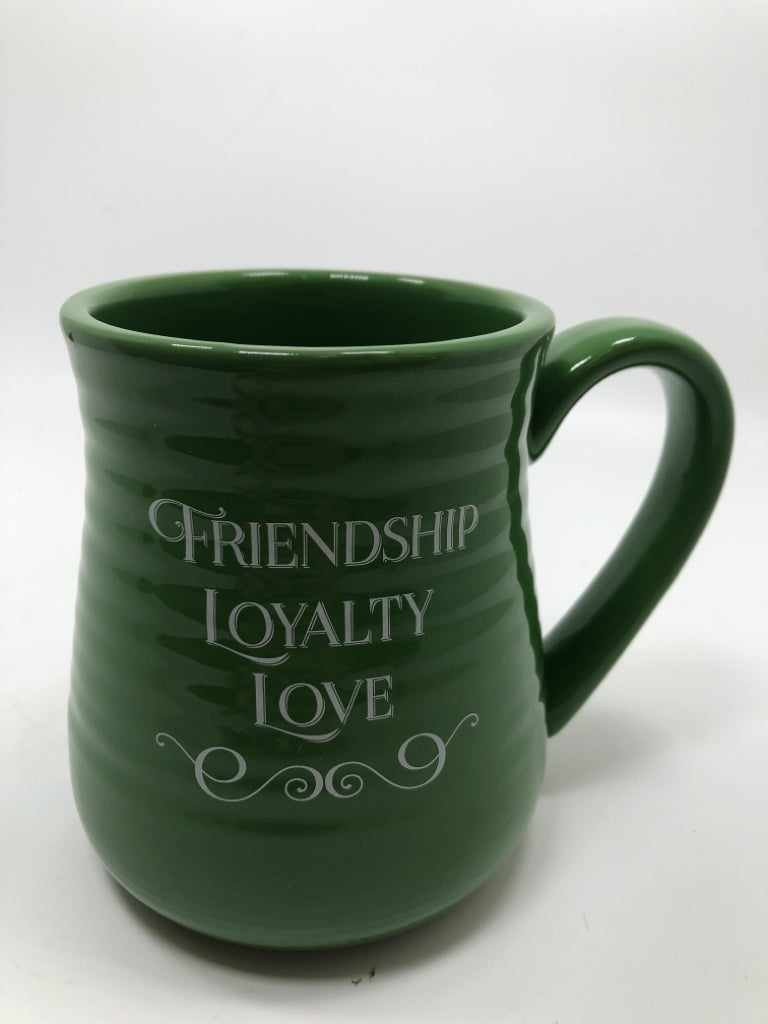 FRIENDSHIP LOYALTY LOVE GREEN MUG.