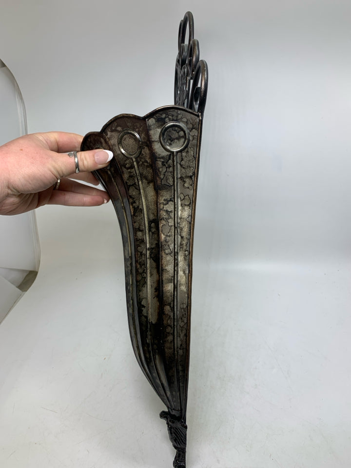 DARK METAL LARGE SCROLL WALL POCKET/VASE.
