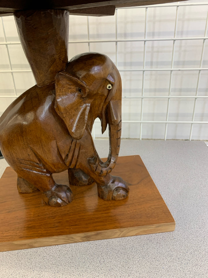 WOODEN ELEPHANT SIDE TABLE.