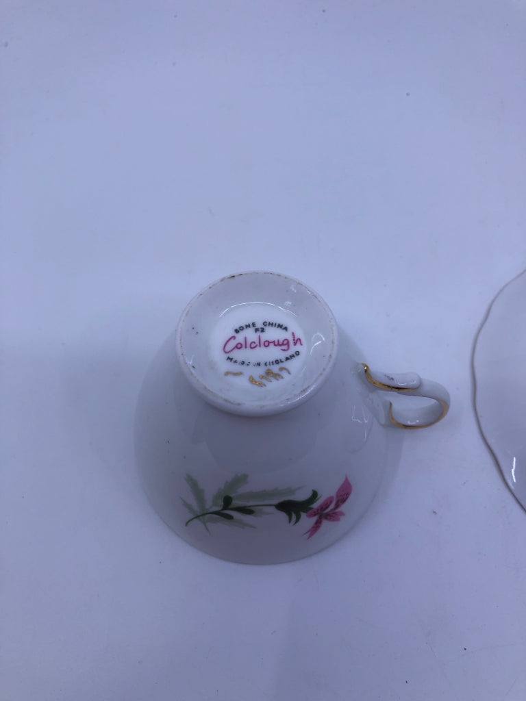 PINK FLORAL TEACUP AND SAUCER.