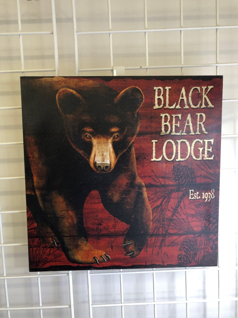 BLACK BEAR LODGE CANVAS WALL ART.