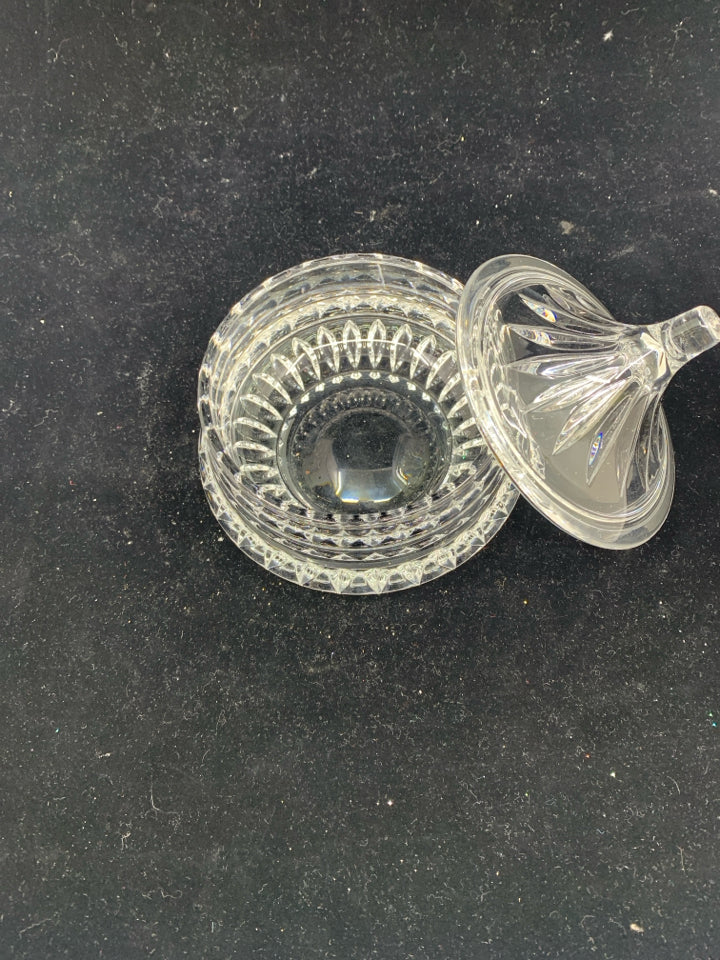 SMALL GLASS SUGAR BOWL W LID.