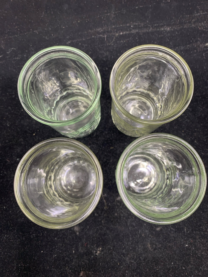 4 SHORT JUICE GLASSES.