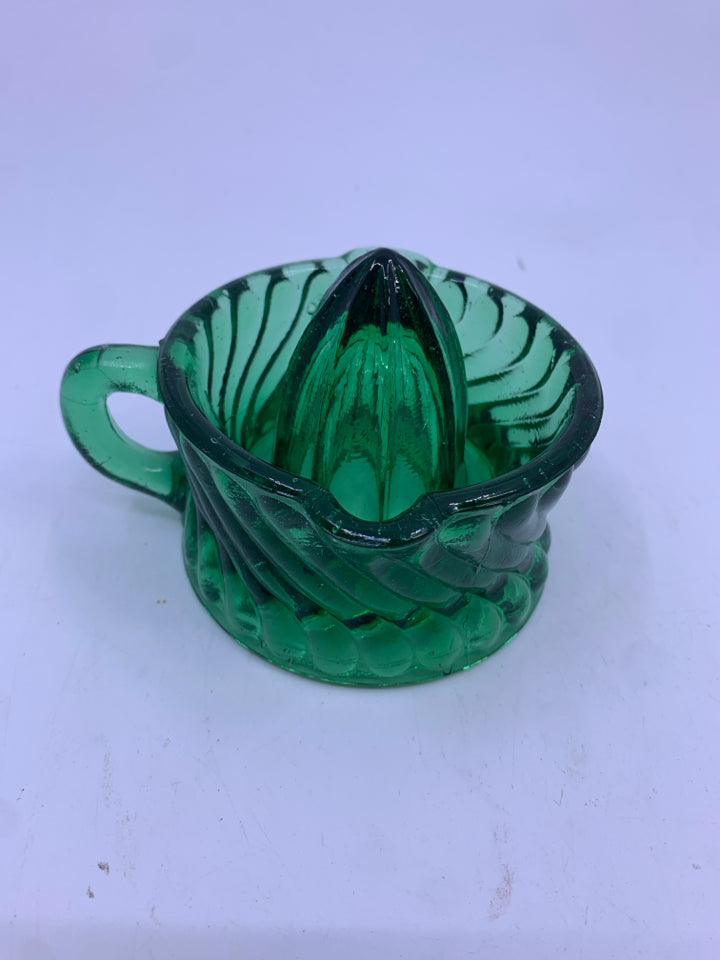 VTG DARK GREEN GLASS CITRUS JUICER.