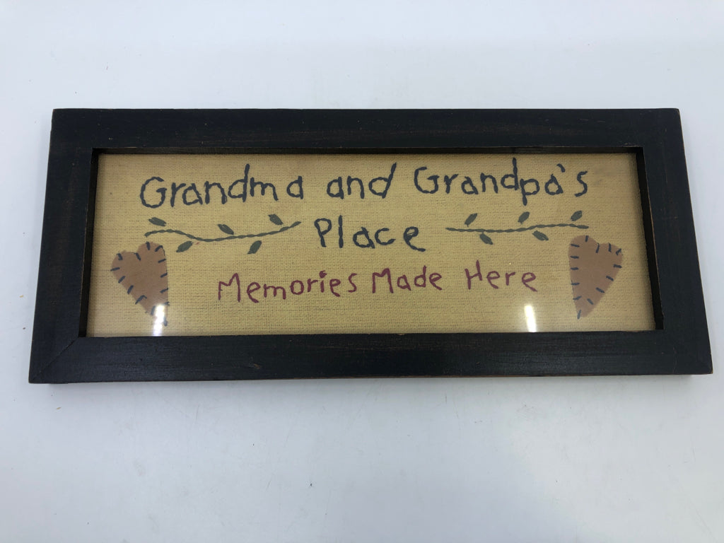 PRIMITIVE GRANDMA AND GRANPA'S PLACE FRAMED WALL HANGING.