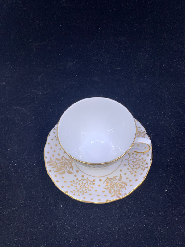 VTG WHITE AND GOLD BRANCHES TEA CUP AND SAUCER.