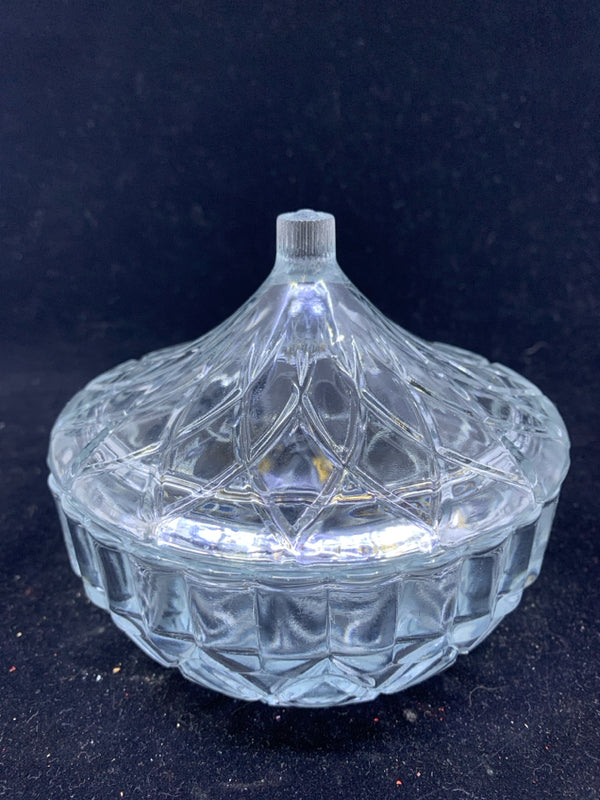SMALL RIBBED GLASS CANDY DISH W/ LID.