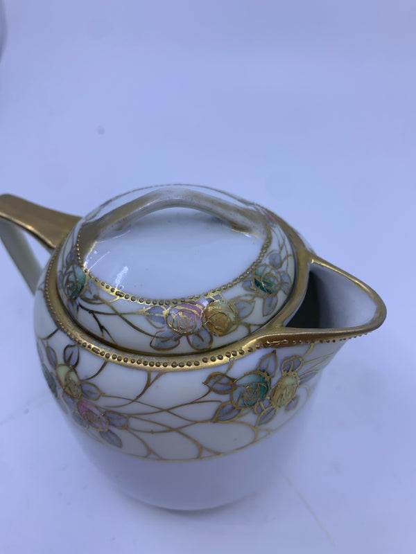 VTG SMALL NIPPON GOLD FLORAL TEAPOT.