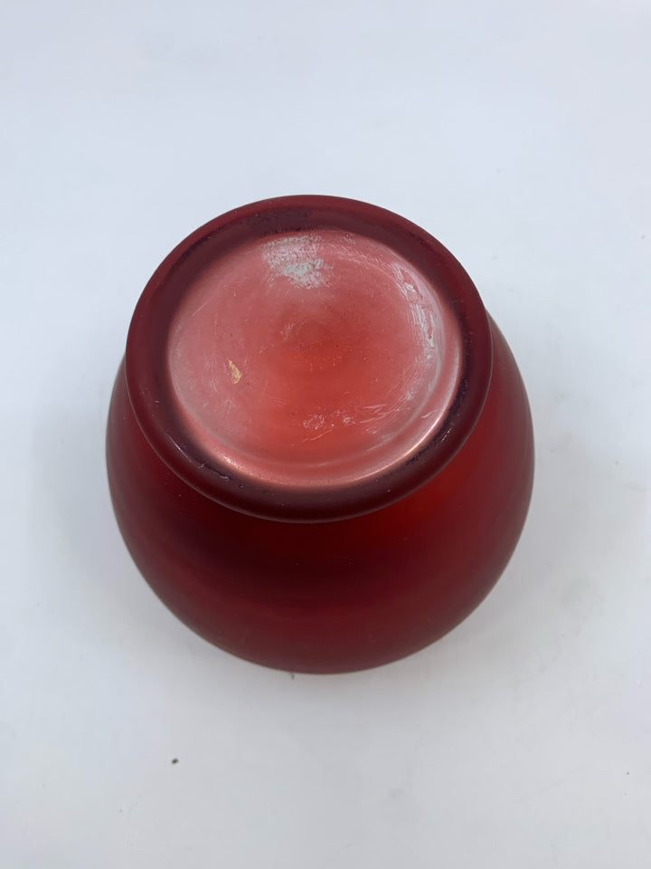 RED FROSTED MERCURY GLASS CANDLE HOLDER.