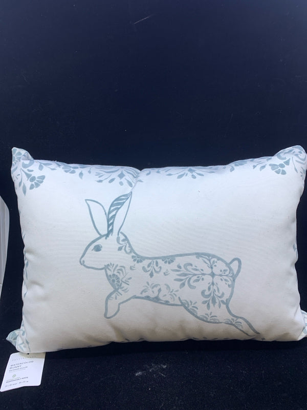 NEW WHITE AND BLUE BUNNY ACCENT PILLOW.