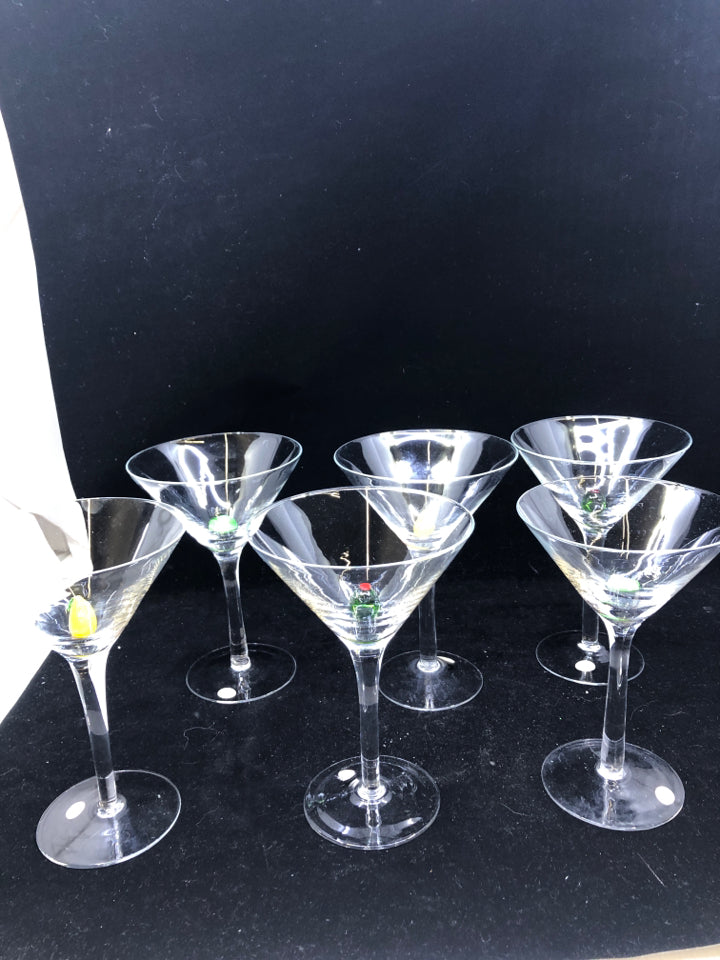 6 MARTINI GLASS APPLES/LEMON/OLIVE.