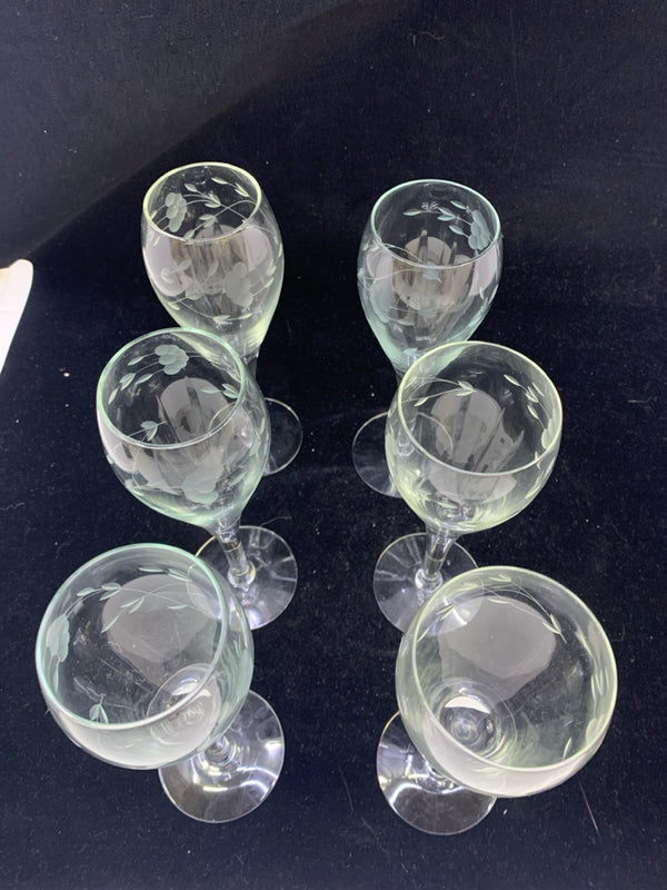 6 ETCHED HERITAGE TULIP CHAMPAGNE FLUTES.
