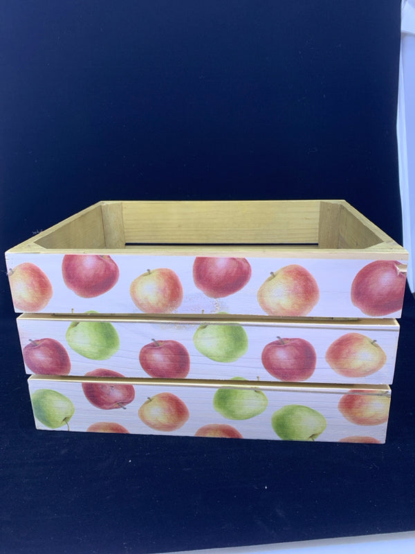 WOODEN APPLE CRATE W/ PAINTED APPLES.