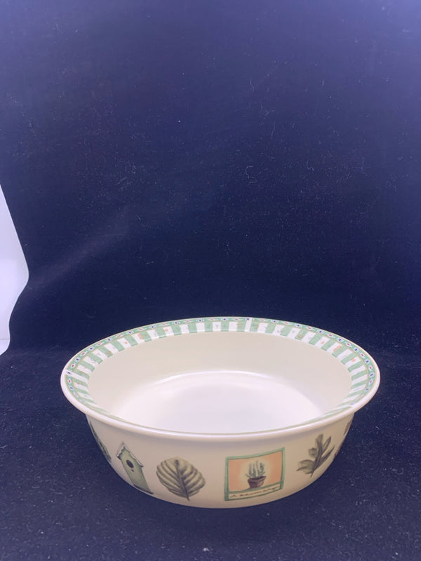 WHITE AND GREEN SERVING BOWL.