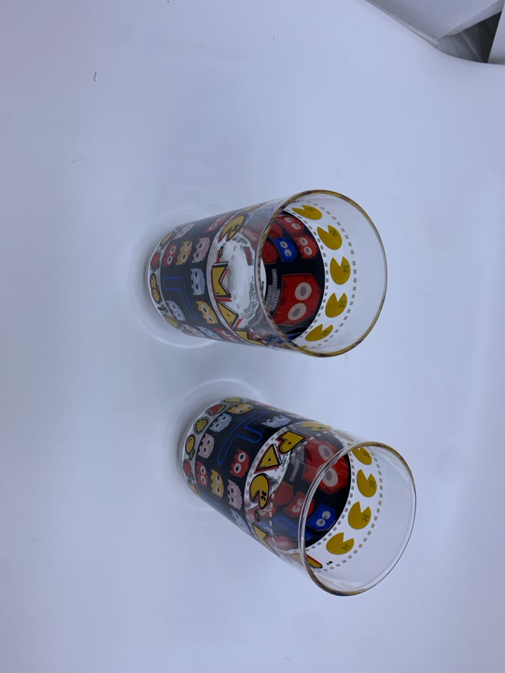 2 PACMAN TUMBLER GLASSES.