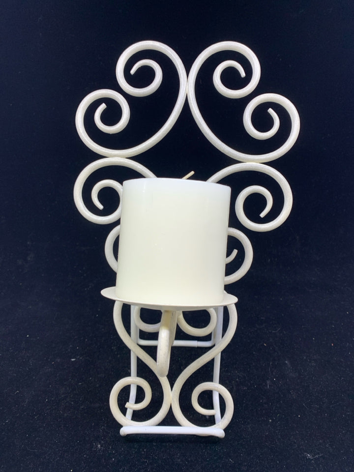 CREAM SCROLL CANDLE HOLDER WALL WALL HANGING W/ WHITE CANDLE.