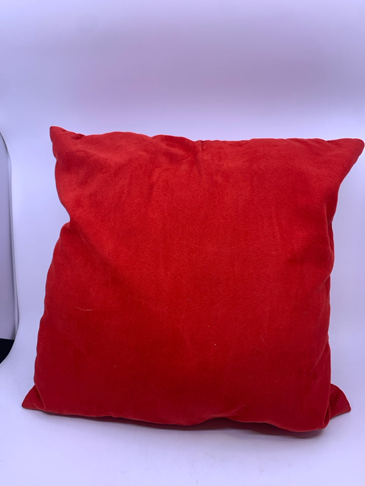 RED SQUARE ACCENT PILLOW.