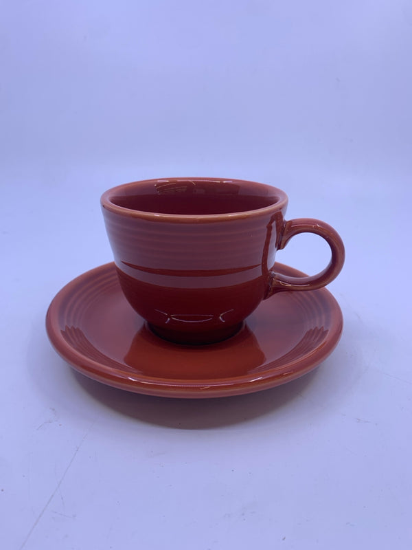 RED/ORANGE FIESTA WARE CUP AND SAUCER.