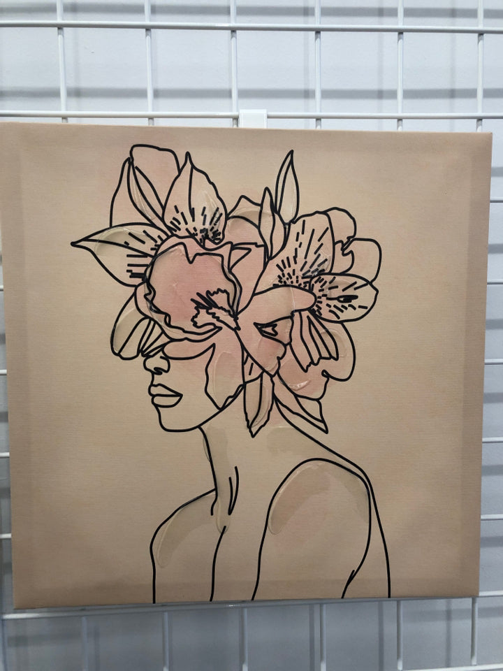 LADY WITH FLOWERS ON HEAD CANVAS WALL ART.