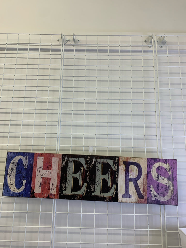 LARGE "CHEERS" COLORFUL WOOD WALL HANGING.