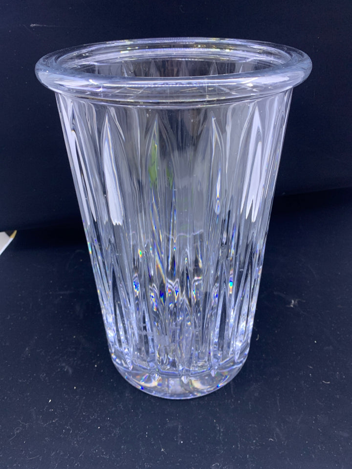 THICK HEAVY RIBBED GLASS VASE.