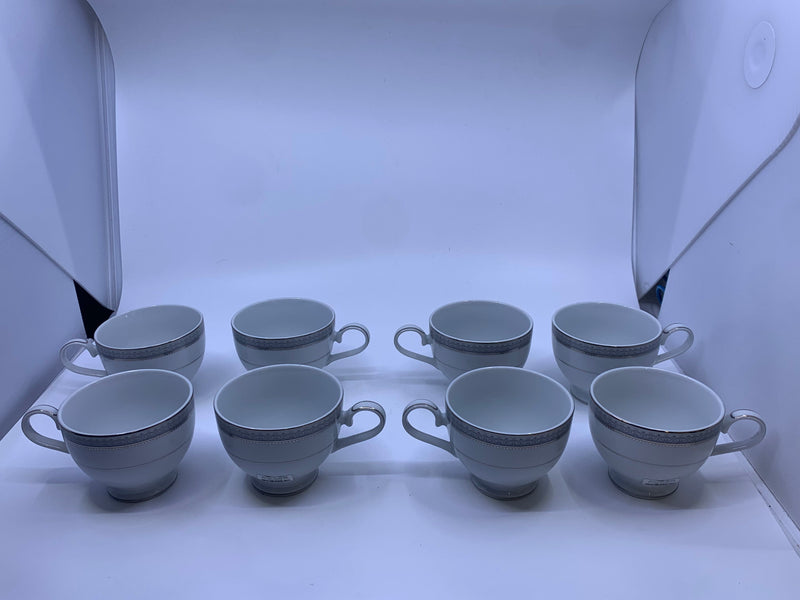 24PC WHITE/ SILVER DINNER, CUP, SAUCER- SVC 8.